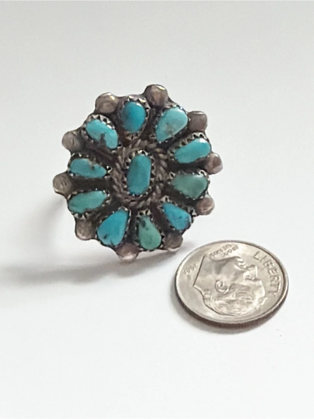 Vintage Southwestern Turquoise Cluster Sterling Silver Ring